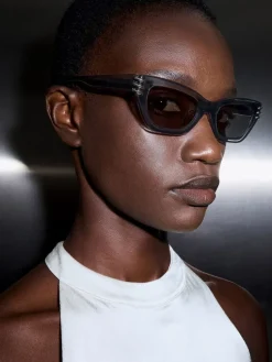 Metallic-Accent Angular Cat-Eye Sunglasses