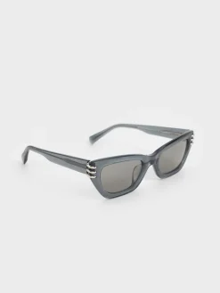 Metallic-Accent Angular Cat-Eye Sunglasses