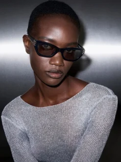Metallic-Accent Angular Cat-Eye Sunglasses