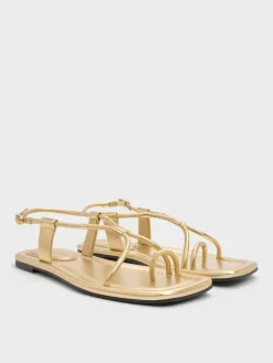 Metallic-Accent Toe-Ring Sandals