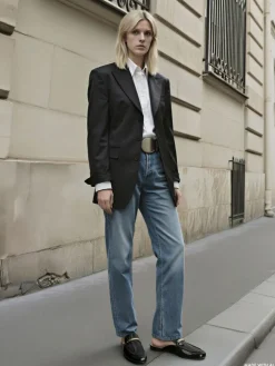 Metallic-Bar Loafer Mules