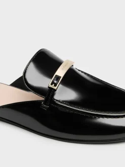 Metallic-Bar Loafer Mules