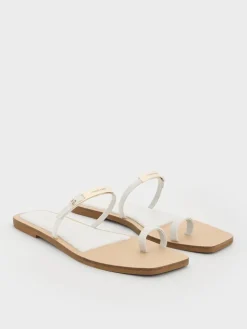 Metallic-Bar Toe-Ring Sandals