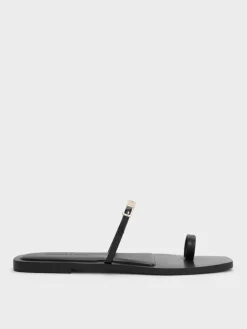 Metallic-Bar Toe-Ring Sandals