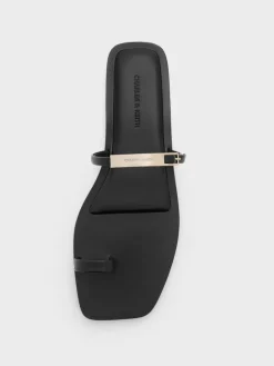 Metallic-Bar Toe-Ring Sandals