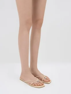 Metallic-Charm Strappy Thong Sandals