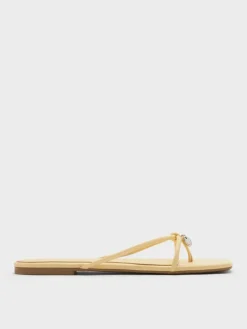 Metallic-Charm Strappy Thong Sandals