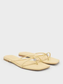 Metallic-Charm Strappy Thong Sandals