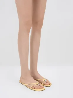 Metallic-Charm Strappy Thong Sandals