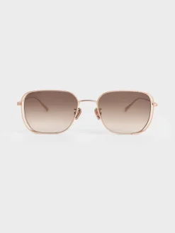 Metallic-Rim Rectangular Sunglasses