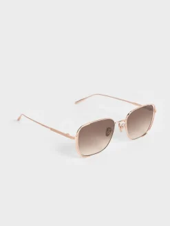Metallic-Rim Rectangular Sunglasses