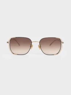 Metallic-Rim Rectangular Sunglasses