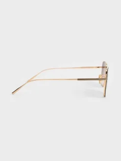 Metallic-Rim Rectangular Sunglasses