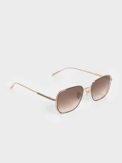 Metallic-Rim Rectangular Sunglasses