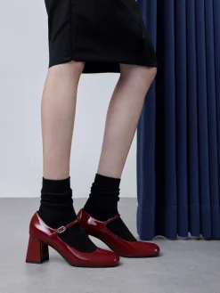 Patent Block-Heel Mary Jane Pumps
