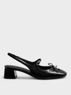 Patent Bow Slingback Pumps