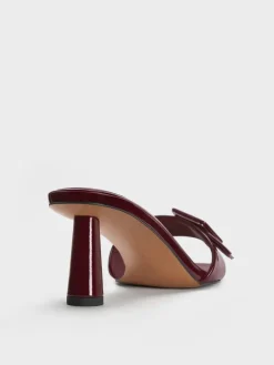 Patent Buckle-Strap Heeled Mules
