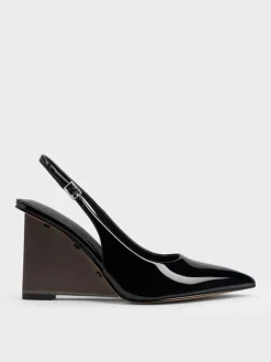 Patent Translucent-Heel Slingback Wedges