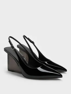 Patent Translucent-Heel Slingback Wedges