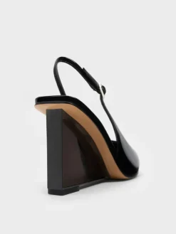 Patent Translucent-Heel Slingback Wedges