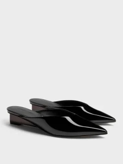 Patent Translucent-Heel Wedge Mules