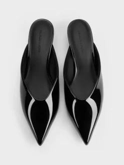 Patent Translucent-Heel Wedge Mules