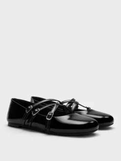 Patent Triple-Strap Mary Jane Flats