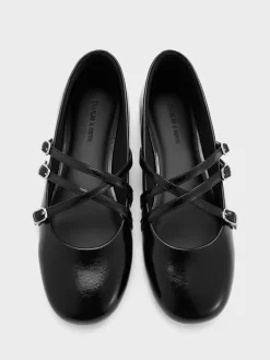 Patent Triple-Strap Mary Jane Flats