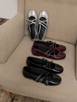 Patent Triple-Strap Mary Jane Flats