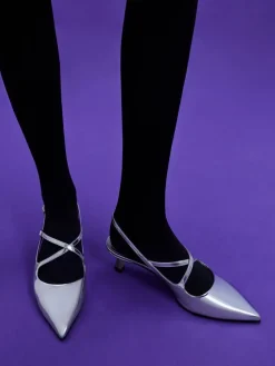 Pauline Metallic Crossover Kitten Heels