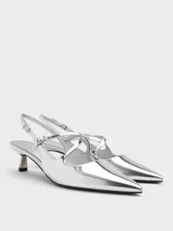 Pauline Metallic Crossover Kitten Heels