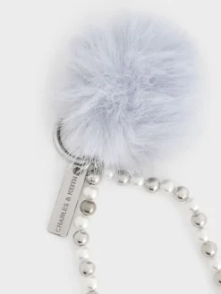 Pearl Beaded-Strap Furry Ball Charm