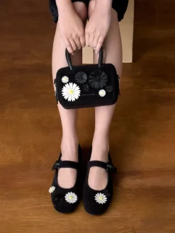 Perline Boxy Top Handle Bag With Floral Appliques
