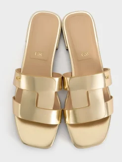 Petina Metallic Leather Slide Sandals