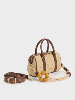 Philomena Raffia Flower Bowling Bag