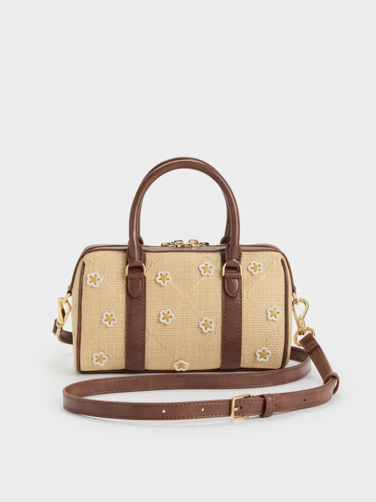 Philomena Raffia Flower Bowling Bag