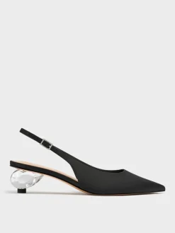 Pointed Crystal-Heel Slingback Pumps
