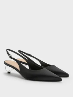 Pointed Crystal-Heel Slingback Pumps