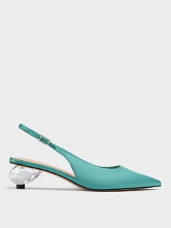 Pointed Crystal-Heel Slingback Pumps