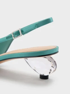Pointed Crystal-Heel Slingback Pumps