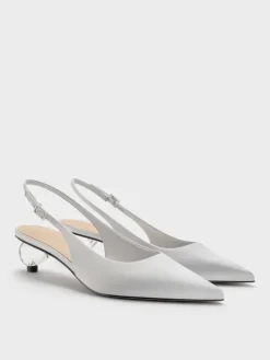 Pointed Crystal-Heel Slingback Pumps