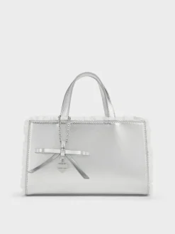 Raina Metallic Lace-Trim Tote Bag