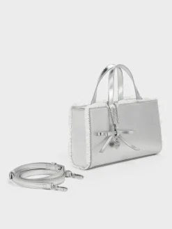Raina Metallic Lace-Trim Tote Bag