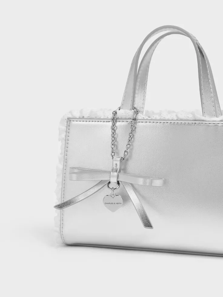 Raina Metallic Lace-Trim Tote Bag