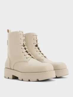 Ridged-Sole Lace-Up Combat Boots