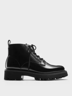 Ridged-Sole Side-Zip Combat Boots