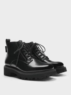 Ridged-Sole Side-Zip Combat Boots