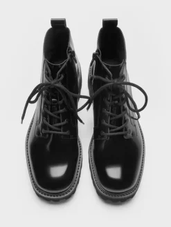 Ridged-Sole Side-Zip Combat Boots