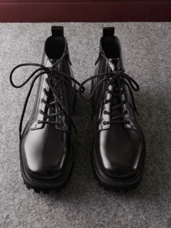 Ridged-Sole Side-Zip Combat Boots