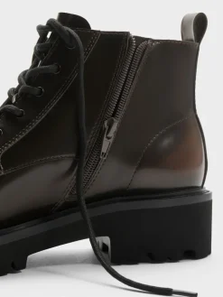 Ridged-Sole Side-Zip Combat Boots